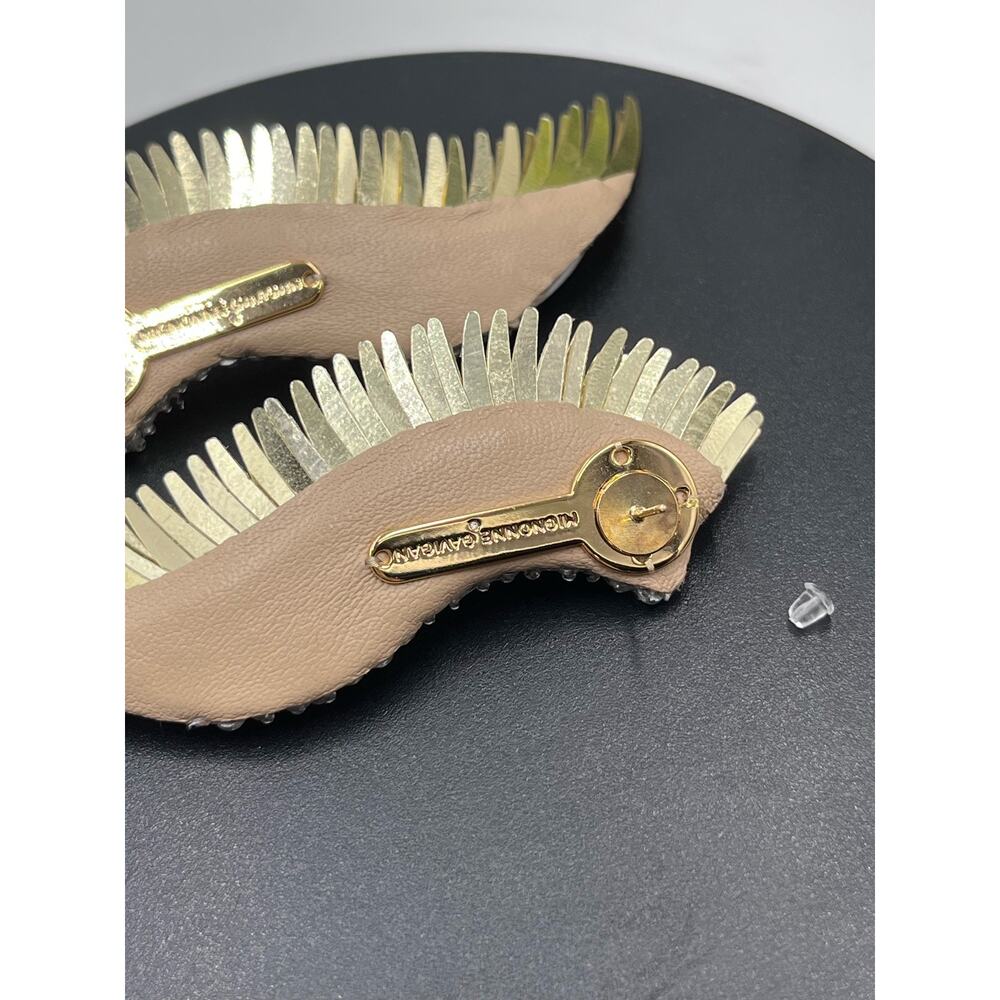 Mignonne Gavigan Gold White Metallic Madeline Large Leather Sequins Wing Earring - Picture 12 of 15